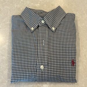 Ralph Lauren Men’s Medium classic fit plaid button down navy/tan/white